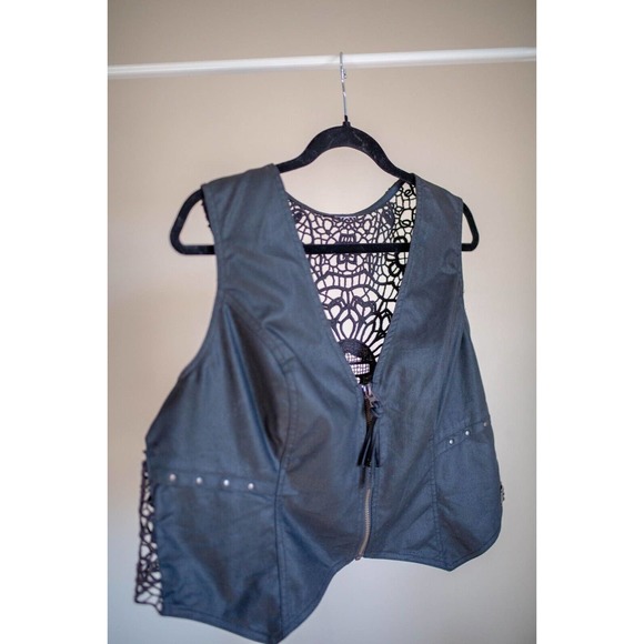 Harley Davidson Womens Crochet Back Zippered Vest SZ L? - Picture 1 of 12
